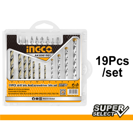 SET 19PZ PUNTE TRAPANO E BIT ESAGONALI