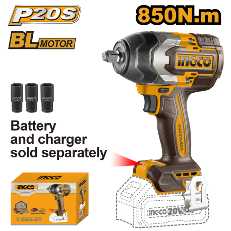 AVVITATORE AD IMPULSI A BATTERIA 20V  NUDO 850N.M