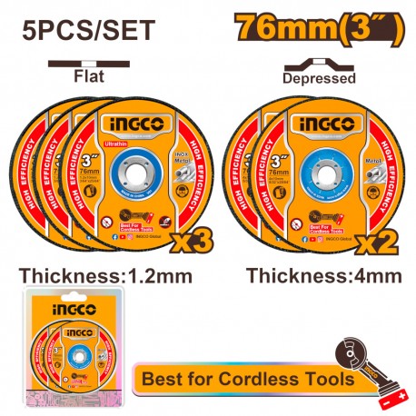SET DISCHI 76MM 3PZ ABRASIVI E 2PZ TAGLIO METALLO