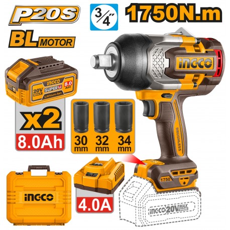 AVVITATORE AD IMPULSI 1750N.m  CON BATTERIA 8AH CON 3 BUSSOLE