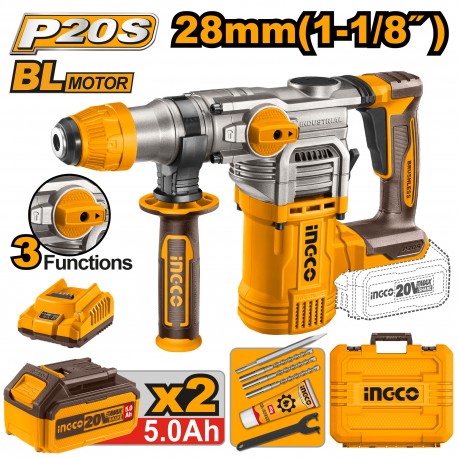 MARTELLO DEMOLITORE 20V 28MM CON 2 BATTERIE 5AH