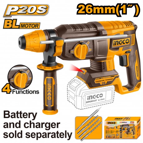 MARTELLO DEMOLITORE BRUSHLESS 20V 26MM 4 FUNZIONI NUDO