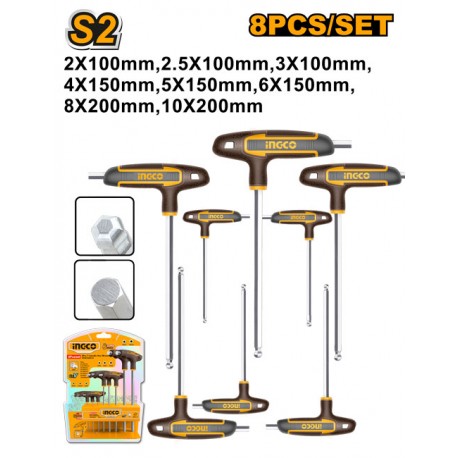 SET 8 CHIAVI ESAGONALI A T CON PUNTA A SFERA S2