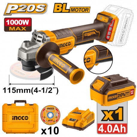 SMERIGLIATRICE ANGOLARE 1000W A BATTERIA 115MM CON 10 DISCHI