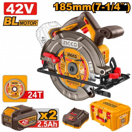 SEGA CIRCOLARE 185MM 42V CON 2 BATTERIE E CARICABATTERIA