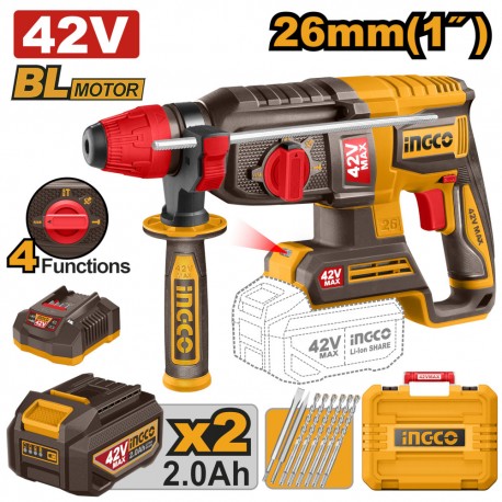 MARTELLO DEMOLITORE 26MM 42V 4 FUNZIONI CON 2 BATTERIE