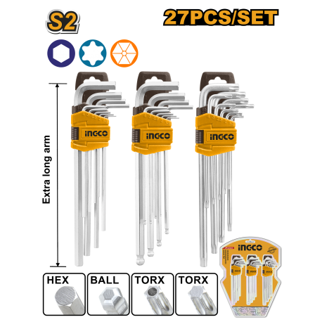 SET 27 CHIAVI PROFES. (9 ESAG+9 ESAG A SFERA+9 TORX)