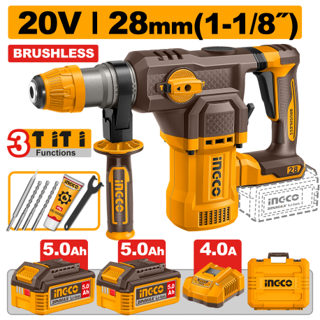 MARTELLO DEMOLITORE BRUSHLESS 28MM 3FUNZ. C/2 BATT.5AH