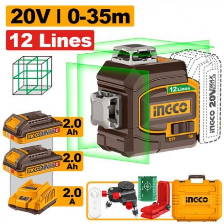 LIVELLA LASER 0-35M 12 LINEE (RAGGIO VERDE) C/BATT.16V