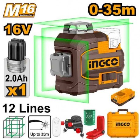 LIVELLA LASER 0-35M 12 LINEE (RAGGIO VERDE) C/BATT.16V